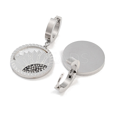 Flat Round with Sunflower 304 Stainless Steel Dangle Earrings EJEW-L283-058P-1
