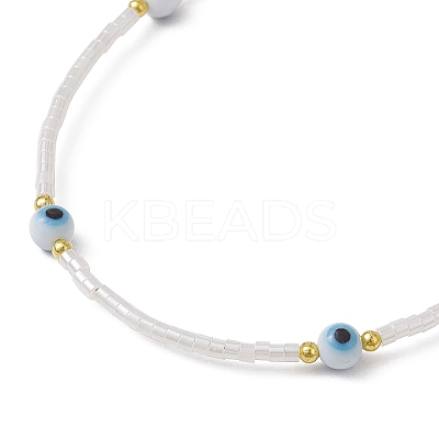 Evil Eye Lampwork & Glass Seed Beaded Bracelet with Real 18K Gold Plated 304 Stainless Steel Clasps BJEW-JB09998-05-1