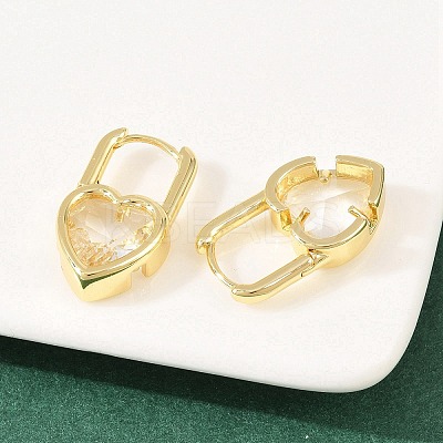 Heart Brass Micro Pave Clear Cubic Zirconia Hoop Earrings EJEW-D348-06G-1