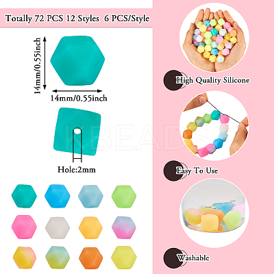 72Pcs 12 Colors Luminous Hexagon Food Grade Silicone Beads SIL-TA0001-36-1
