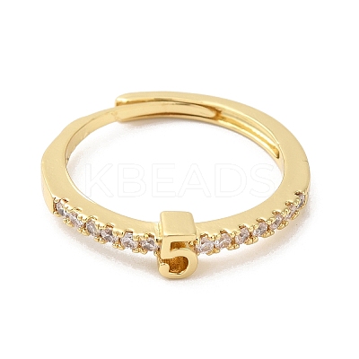 Rack Plating Brass Clear Cubic Zirconia Number 5 Adjustable Rings for Women RJEW-S407-09G-05-1