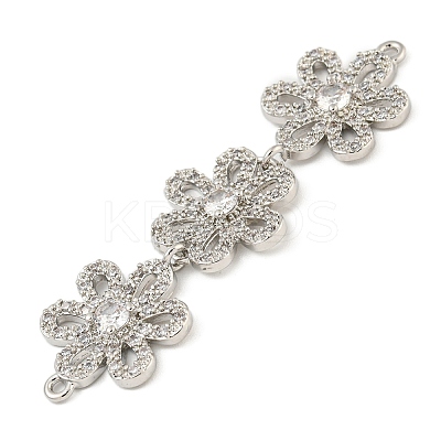 Brass Pave Clear Cubic Zirconia Three Flower Links Connector Charms KK-P277-61P-1