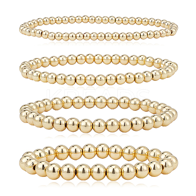 4Pcs 4 Size Brass Round Beaded Stretch Bracelets Set for Women BJEW-AN0001-07-1