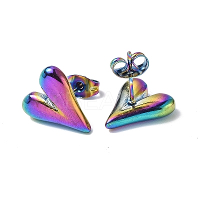 Ion Plating(IP) 304 Stainless Steel Heart Stud Earrings for Women EJEW-F300-09MC-1