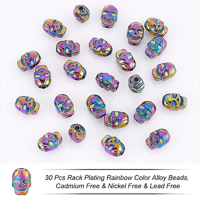 30Pcs Rack Plating Rainbow Color Alloy Beads PALLOY-NB0003-88-1