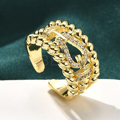 Rack Plating Brass Micro Pave Clear Cubic Zirconia Cuff Finger Rings for Women RJEW-M028-30G-03-1
