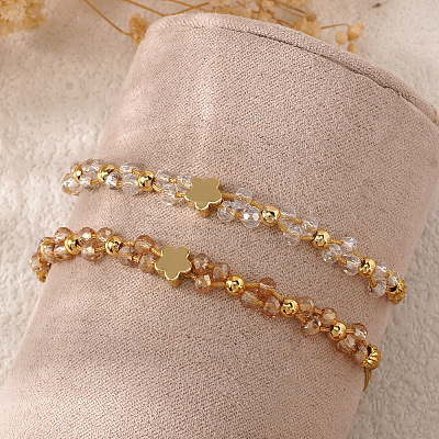 2Pcs Brass & Glass Beads Braided Bead Bracelets for Women IU7406-1-1