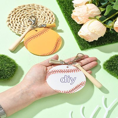 Baseball Acrylic & Wood Pendant Decorations HJEW-YW00012-01-1