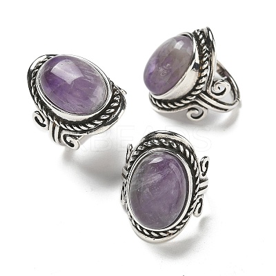 Natural Amethyst Adjustable Rings RJEW-I108-01AS-14-1