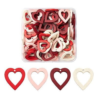 80Pcs 4 Colors Painted Poplar Wood Pendants WOOD-LS0001-12-1