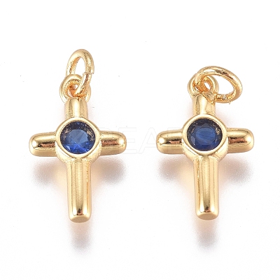 Brass Micro Pave Cubic Zirconia Tiny Cross Charms ZIRC-G168-54G-02-1