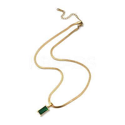 Sea Green Cubic Zirconic Rectangle Pendant Necklace NJEW-Z028-01G-1