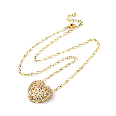 Brass Pave Clear Cubic Zirconia Heart Pendant Necklaces for Women NJEW-K381-07B-G-1