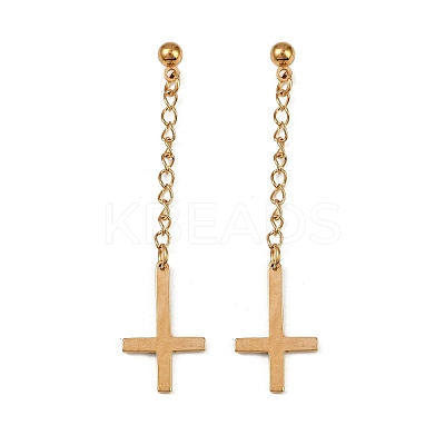 Christian Upside Down Cross 201 Stainless Steel Dangle Stud Earrings EJEW-P314-01B-G-1
