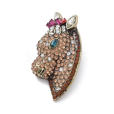 Horse's Head Alloy Rhinestone Brooches JEWB-E041-18AB-03-1