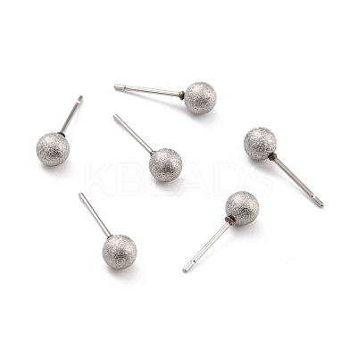 Tarnish Resistant 201 Stainless Steel Textured Ball Stud Earrings STAS-Z039-01D-P-1