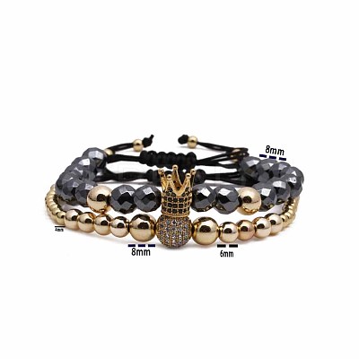 2Pcs Synthetic Non-magnetic Hematite Multi-Strand Braided Bead Bracelet Sets CG0194-1-1