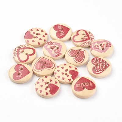 2-Hole Printed Wooden Buttons X-WOOD-S037-001-1