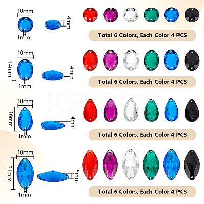 96Pcs 24 Styles Oval Teardrop Horse Eye Sew on Rhinestone ACRT-PH0001-15-1