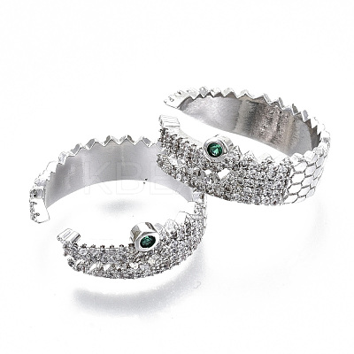 Brass Micro Pave Clear Cubic Zirconia Cuff Rings RJEW-S045-021P-NR-1