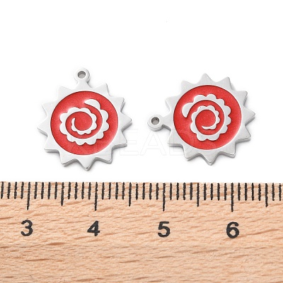 304 Stainless Steel Red Enamel Pendants STAS-M102-66P-1