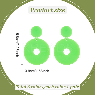 6 Pairs 6 Colors Acrylic Donut Dangle Stud Earrings with Steel Iron Pins for Women EJEW-AN0004-38-1