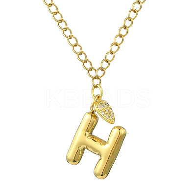 304 Stainless Steel Clear Cubic Zirconia Heart & Letter Pendant Curb Chain Necklaces for Women NJEW-FS00012-27H-1