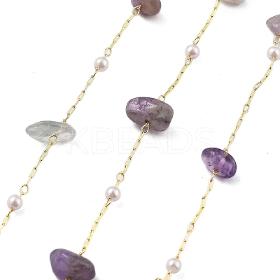 Natural Amethyst & Glass Link Chains CHC-K014-12G-04-1