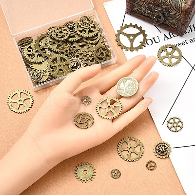 80Pcs 8 Styles Tibetan Style Alloy Steampunk Pendants FIND-YW0006-81-1