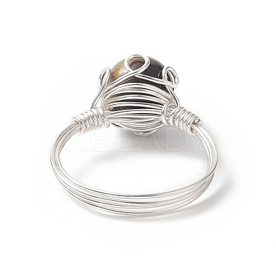 Natural Tiger Eye Braided Bead Finger Ring RJEW-TA00066-04-1
