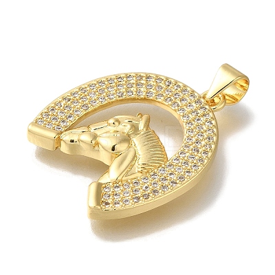 Horse Rack Plating Brass Clear Cubic Zirconia Pendants KK-U019-32G-1