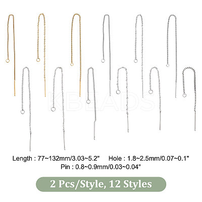24Pcs 12 Style 304 Stainless Steel Stud Earring Findings STAS-PH0005-23-1