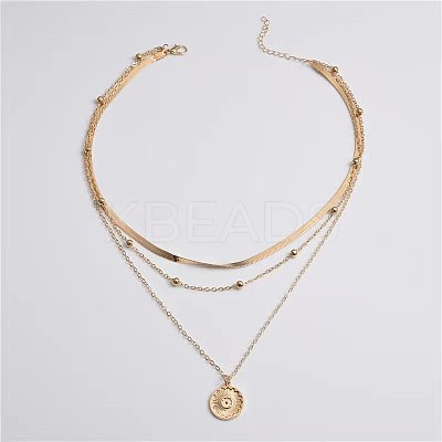 Alloy Flower Coin Pendant 3 Layered Necklaces for Women FS-WGE6B44-01-1