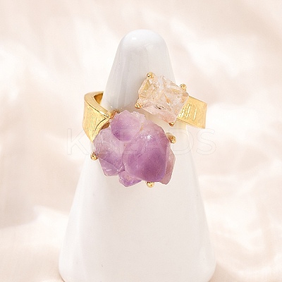 Nuggets Natural Amethyst Open Cuff Rings RJEW-K286-12G-04-1