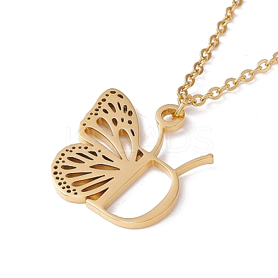 Initial Letter with Butterfly Pendant Necklace LS-NJEW-C026-01G-D-1