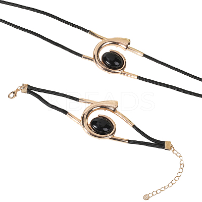 Number 6 Alloy & Acrylic & Wax Cord Double Layer Necklaces & Bracelets Sets for Women SJEW-CY0001-02-1