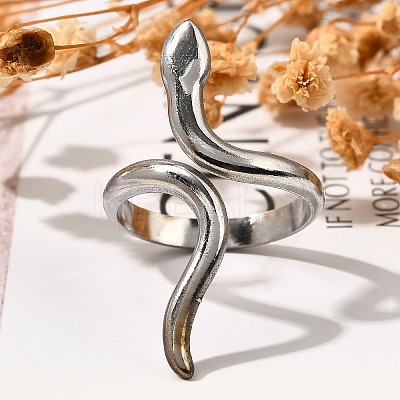 Snake 304 Stainless Steel Open Cuff Rings for Women RJEW-M046-02P-1