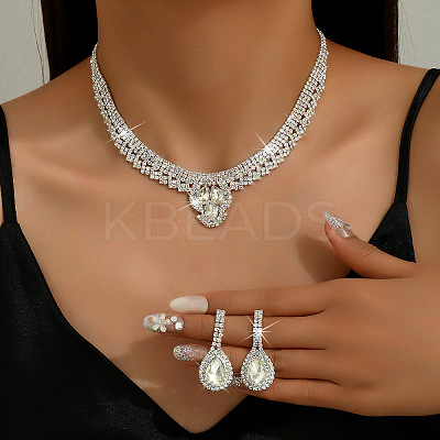 Teardrop Alloy Crystal Rhinestone Pendant Necklaces & Stud Earrings Sets FS-WG3BBCC-01-1