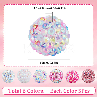 30Pcs 6 Style Polymer Clay Pave Rhinestone Beads CLAY-SC0001-78A-1