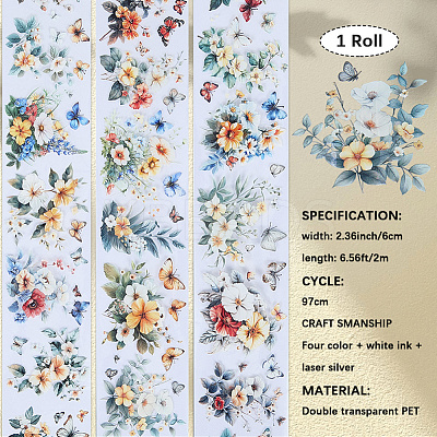 2Rolls 2 Colors Flower Pattern Planner Stickers PET Adhesive Tape DIY-CN0001-42A-1