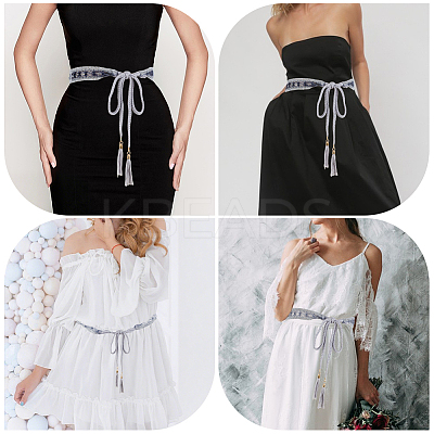 1Pc Cotton and Linen Flower Lace Tassel Waist Belly Belts AJEW-GF0012-32A-1