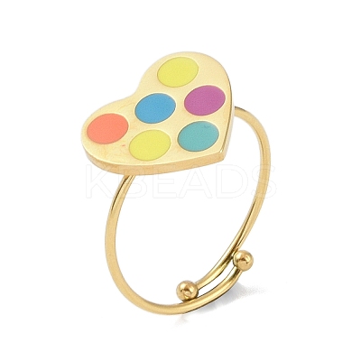 Ion Plating(IP) Heart 304 Stainless Steel Enamel Ring RJEW-A038-19G-05-1