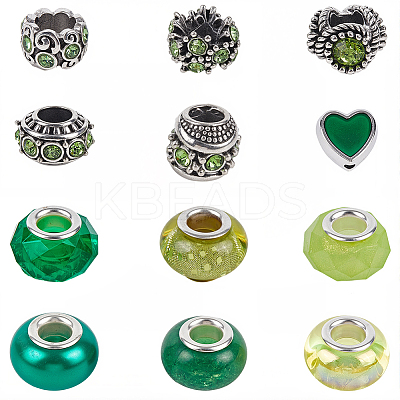 60Pcs 12 Styles Alloy Rhinestone/Enamel European Beads & Resin European Beads Kits DIY-PA0001-06B-1