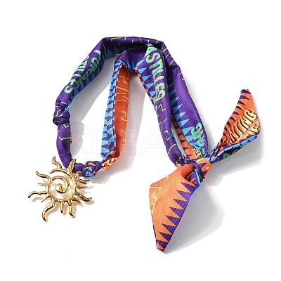 304 Stainless Steel Sun Pendant Adjustable Polyester Ribbon Necklaces for Women NJEW-F349-02G-1