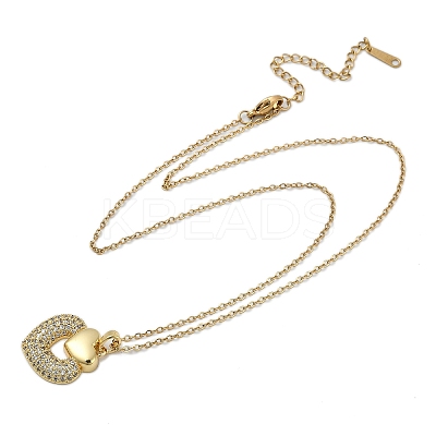 Brass Micro Pave Clear Cubic Zirconia Heart Pendant Necklaces LS-NJEW-K280-07G-1