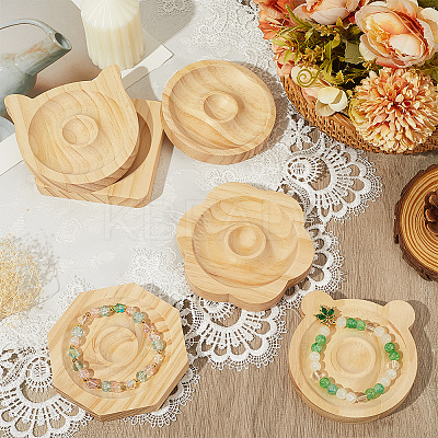 6Pcs 6 Styles Beech Wooden Jewelry Bracelet Finger Ring Diplay Holder Tray ODIS-BBC0001-03B-1