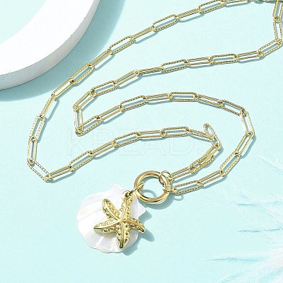 Summer Beach 304 Stainless Steel Pendant Paperclip Chain Necklaces STAS-Z105-07G-01-1