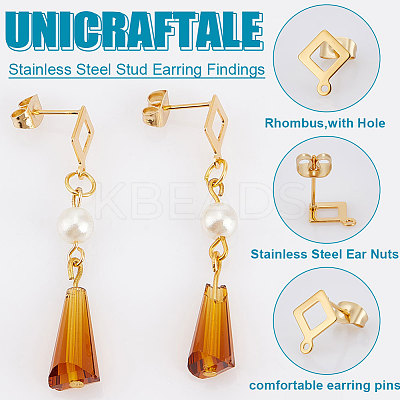 60Pcs 2 Colors 201 Stainless Steel Stud Earring Findings EJEW-UN0002-40-1
