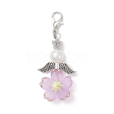 Flower Acrylic & ABS Plastic Imitation Pearl Pendant Decorations HJEW-JM03529-01-1