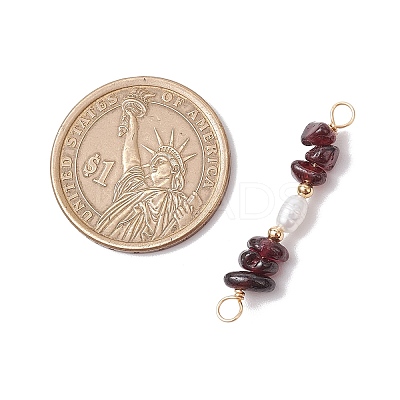 Natural Garnet Chip & Natural Cultured Freshwater Pearl Rice Beaded Connector Charms PALLOY-JF03707-04-1